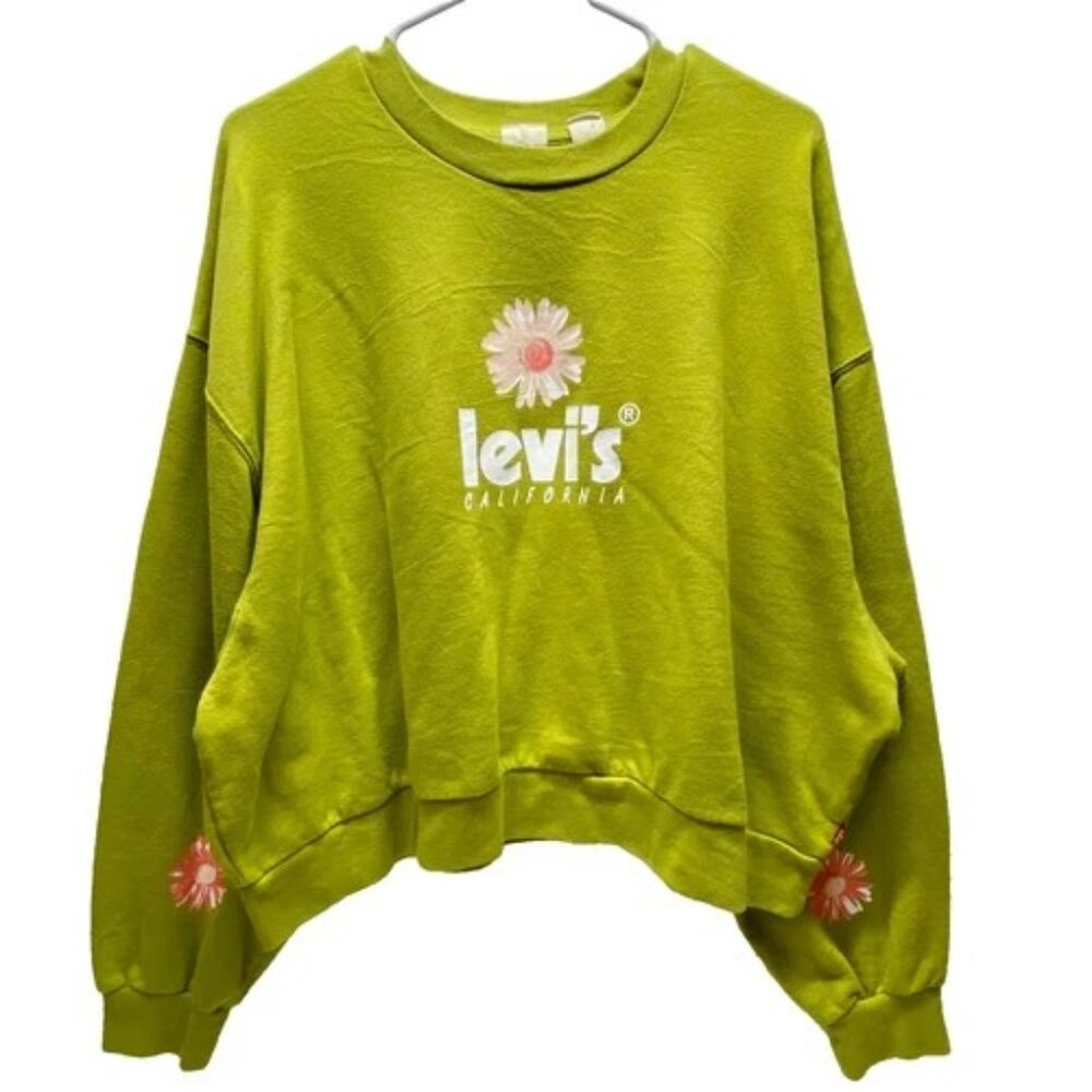 Vintage Levi's Sweatshirt Women's XXL Pistachio Green Cropped California Daisy
